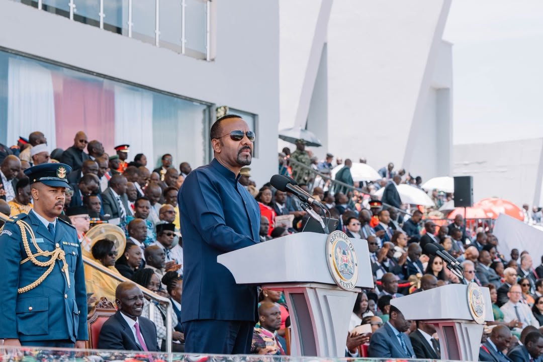 Ethiopian Prime Minister Abiy Ahmed addresses Mashujaa Day celebrations in Eldoret, Kenya, on October 20, 2026. Photo: Abiy Ahmed/X.