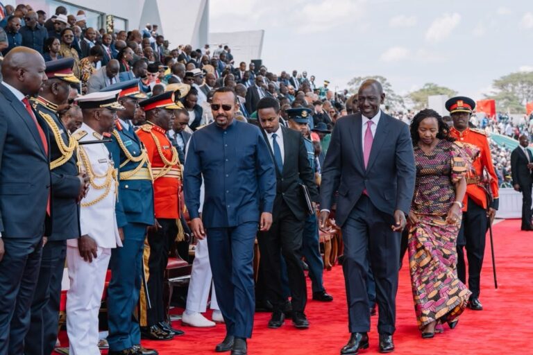 Ethiopian Prime Minister Abiy Ahmed walks alongside Kenyan President William Ruto during Mashujaa Day celebrations in Eldoret, Kenya, on October 20, 2026. Photo: Abiy Ahmed/X.