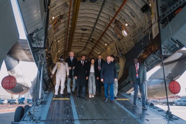 Ethiopian Prime Minister Abiy Ahmed and accompanying officials walk through a military transport aircraft during a visit to Russia on October 28, 2026, as Ethiopia strengthens defence cooperation with Moscow. Photo: Abiy Ahmed/X.